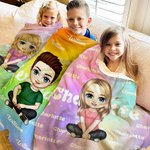 Personalized Gradient Colour Cartoon Character Name Soft Throw  Blanket Birthday Christmas Gift for Kids and Adults