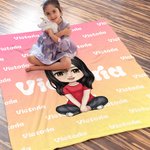 Personalized Gradient Colour Cartoon Character Name Soft Throw  Blanket Birthday Christmas Gift for Kids and Adults