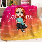 Personalized Gradient Colour Cartoon Character Name Soft Throw  Blanket Birthday Christmas Gift for Kids and Adults