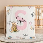 Personalized Soft Classic Winnie the Pooh Fleece Throw Blanket with Name and Initial Baby Shower Receiving Gift for Newborns