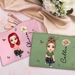 Personalized Multiple Colour Cartoon Character Birth Flower Canvas Makeup Bag with Name Travel Accessories Birthday Bridal Party Gift for Women Girls