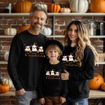 Gepersonaliseerd Schattig Heks Spook Hoogland Koe Kid Volwassen Sweatshirt met 2-6 Namen Welkom Halloween Kostuum Cadeau voor Familie Hoogland Koe Lie