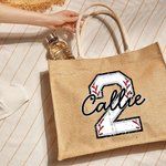 Personalizada Fútbol Baloncesto Softball Béisbol Nombre Bolsa de yute con inicial o número Cumpleaños Equipo de regalo para los amantes del deporte
