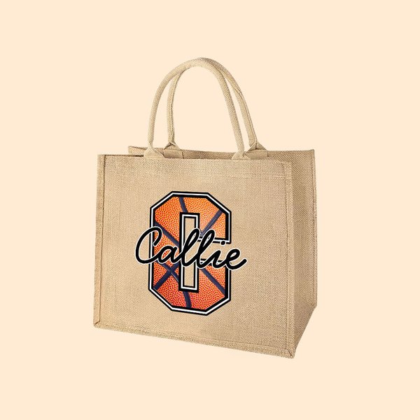 Personalizzato Calcio Basket Softball Baseball Nome Borsa in iuta con iniziale o numero Regalo di compleanno per gli amanti dello sport