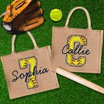 Personalizada Fútbol Baloncesto Softball Béisbol Nombre Bolsa de yute con inicial o número Cumpleaños Equipo de regalo para los amantes del deporte