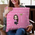 Taie d'Oreiller Personnalisée avec Personnage de Dessin Animé Fleur de Naissance Nom Cadeau Anniversaire Emménagement Noël pour Famille
