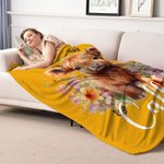 Personalized Cute Floral Highland Cow Soft Throw Blanket with Name Home Decor Birthday Gift for Highland Cow Lovers