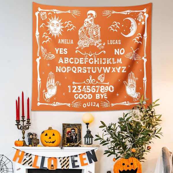 Personifierad Halloween pardödskalle Ouija-bräda mönster gobeläng med namn heminredning Halloween festgåva för par familj
