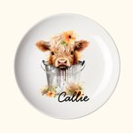 Personalized Watercolour Floral Highland Cow Ceramic Trinket Jewellery Dish with Name Wedding Bridal Shower Gift for Women Highland Cow Lovers