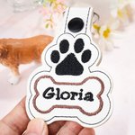 Personalised Dog Paw Bone Leather Keychain with Embroidery Name Bag Pet Waistcoat  Decoration Christmas Birthday Gift for Pet Lover