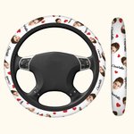 Personalized Multicolour Heart Flower Face Photo Anti-Slip Car Steering Wheel Cover with Name Car Accessories Birthday Gift for Car Owner