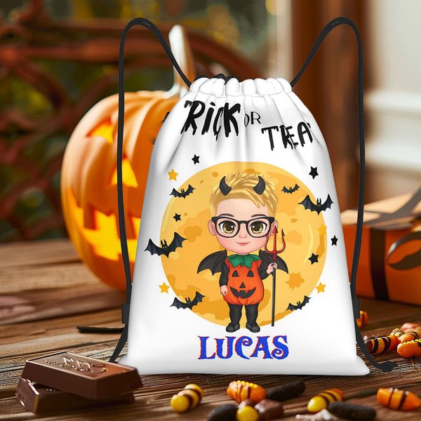 Personalised Funny Halloween Cartoon Character Drawstring Bag Halloween Gift for Boys Girls
