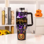 Spersonalizowany kubek Boho Pumpkin Ghost Design 40oz z imienną pokrywką i słomką Prezent urodzinowy na Halloween dla rodziny