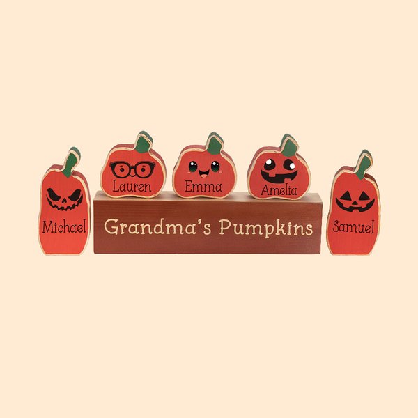 Personnalisé Halloween en bois 1-20 visage mignon citrouille Noms Décoration avec base Bureau Home Decor Cadeau d'Halloween pour Famille Ami