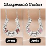 Collier personnalisé avec nom gravé - Porte-bonheur en forme de fer à cheval et rose - Cadeau d'anniversaire mariage pour femme amoureuse de cheval