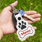 Personalised Dog Paw Bone Leather Keychain with Embroidery Name Bag Pet Waistcoat  Decoration Christmas Birthday Gift for Pet Lover