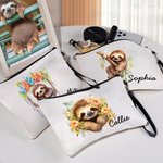 Personalised Cute Floral Sloth Name Makeup Bag with Wristband Birthday Gift for Women Sloth Lovers