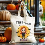 Bolsa de lona personalizada con nombre Bruja Vampiro Truco o trato Regalo de Halloween para niños