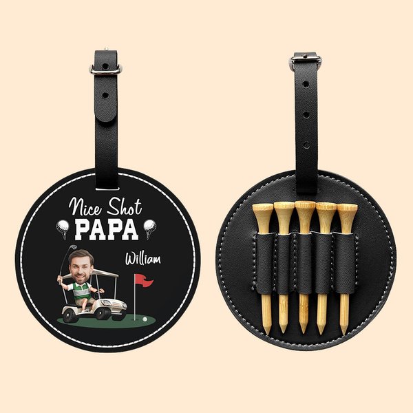 Personalised Nice Shot Face Photo Portable Leather Golf Tee Holder with Name and Belt Buckle Birthday Sport Accessories Gift for Golf Lovers