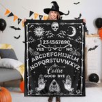 Personalized Sun Moon Skull Ouija Board Design Soft Throw Blanket with Name Gothic Style Home Decor Halloween Gift for Divination Enthusiasts