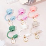 Personalized Minimalist Reusable Silicone Straw Topper with Initial Charm Accessory for Stanley Cup Birthday Travel Gift for Women