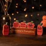 Personalised Halloween Wooden 1-20 Cute Face Pumpkin Names Decoration with Base Desk Home Decor Halloween Gift for Family Friend
