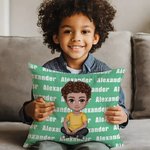 Taie d'Oreiller Personnalisée avec Personnage et Nom Bourrage à Choix Cadeeau Anniversaire Noël pour Famille