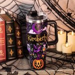 Spersonalizowany kubek Boho Pumpkin Ghost Design 40oz z imienną pokrywką i słomką Prezent urodzinowy na Halloween dla rodziny