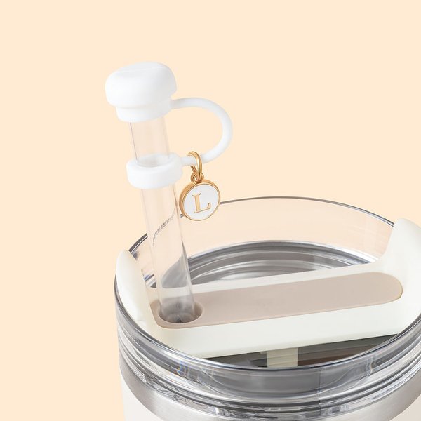 Personalized Minimalist Reusable Silicone Straw Topper with Initial Charm Accessory for Stanley Cup Birthday Travel Gift for Women