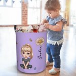 Gepersonaliseerde Dubbelzijdige Wasmand met Cartoonfiguur en Geboortebloem Waterdicht met Handvat Cadeaus voor Kinderen