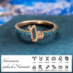 Personalizado Piedra de Nacimiento Signo de Constelación del Zodíaco Anillo de Plata de Ley Regalo de Cumpleaños para Mujer