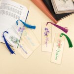 Personalisierte Aquarell Geburt Blume Acryl Name Lesezeichen mit Quaste Geburtstag Geschenk für Frauen Buchliebhaber