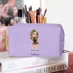 Personlig PU lær vanntett Y2K Cartoon Character Makeup Bag med navn Bursdagsgave til kvinner