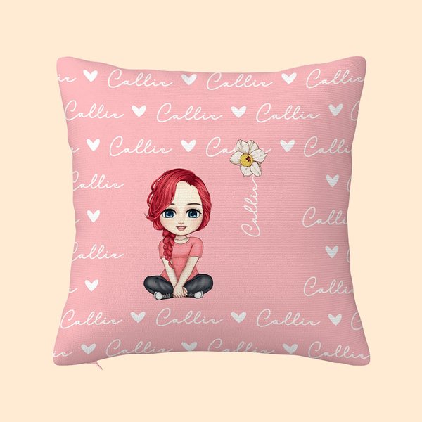 Taie d'Oreiller Personnalisée avec Personnage de Dessin Animé Fleur de Naissance Nom Cadeau Anniversaire Emménagement Noël pour Famille