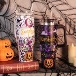Spersonalizowany kubek Boho Pumpkin Ghost Design 40oz z imienną pokrywką i słomką Prezent urodzinowy na Halloween dla rodziny