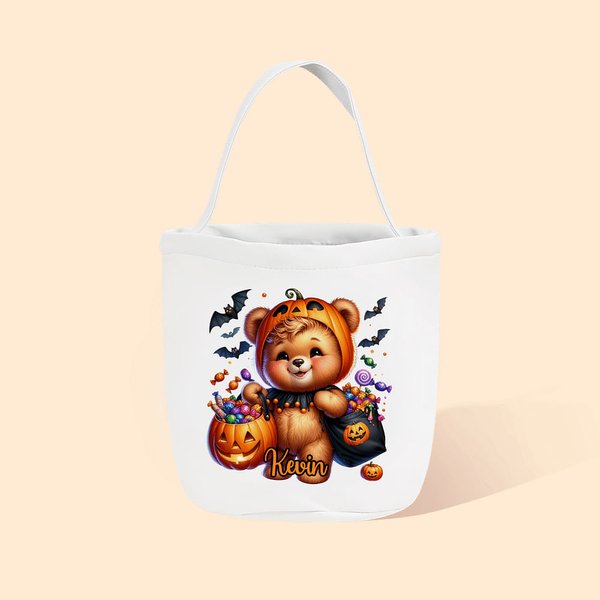 Panier à friandises personnalisé en forme de citrouille aquarelle avec nom Cadeau d'activité pour Halloween pour garçons filles