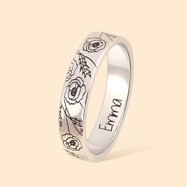 Henkilökohtainen Dainty syntymä kukka sormus kaiverrettu nimi syntymäpäivä joulu korut lahja naisille