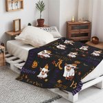Personnalisé Highland Cow Ghost Wizard Hat Design Soft Throw Blanket with Name Home Decor Halloween Gift for Kids