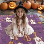 Personnalisé Highland Cow Ghost Wizard Hat Design Soft Throw Blanket with Name Home Decor Halloween Gift for Kids