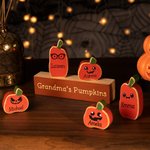 Personalised Halloween Wooden 1-20 Cute Face Pumpkin Names Decoration with Base Desk Home Decor Halloween Gift for Family Friend