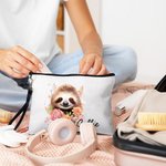 Personalised Cute Floral Sloth Name Makeup Bag with Wristband Birthday Gift for Women Sloth Lovers