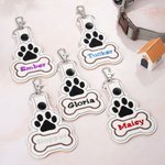 Personalised Dog Paw Bone Leather Keychain with Embroidery Name Bag Pet Waistcoat  Decoration Christmas Birthday Gift for Pet Lover