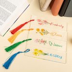 Personalisierte Aquarell Geburt Blume Acryl Name Lesezeichen mit Quaste Geburtstag Geschenk für Frauen Buchliebhaber