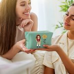 Personalized Y2K Style Cartoon Character Birth Flower PU Leather Makeup Pouch Bag with Name Travel Accessory Birthday Gift for Women