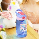 Personalised Fantasy Unicorn Theme 16oz Kid Name Water Bottle with Straw and Spill-Proof Lid Christmas Birthday Gift for Boys Girls