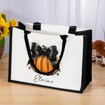Borsa in tela personalizzata con fiocco di zucca e nome Halloween Dolcetto o scherzetto, regalo di attività per donne