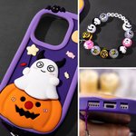Personalizado lindo fantasma de la calabaza 3D funda de silicona con el nombre y la correa de muñeca de cuentas de Halloween regalo de cumpleaños para las mujeres niñas
