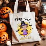 Bolsa de lona personalizada con nombre Bruja Vampiro Truco o trato Regalo de Halloween para niños