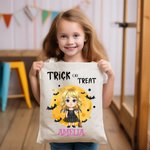 Bolsa de lona personalizada con nombre Bruja Vampiro Truco o trato Regalo de Halloween para niños