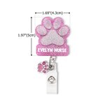 Personalised Glitter Dog Paw Print Nurse Badge Reel with Name and Paw Charm Nurse Week Birthday Gift for Dog Lovers Nurses Medical Staff